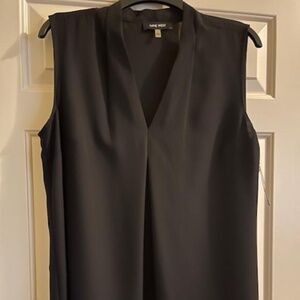 Black V-Neck Sleeveless Draped Blouse